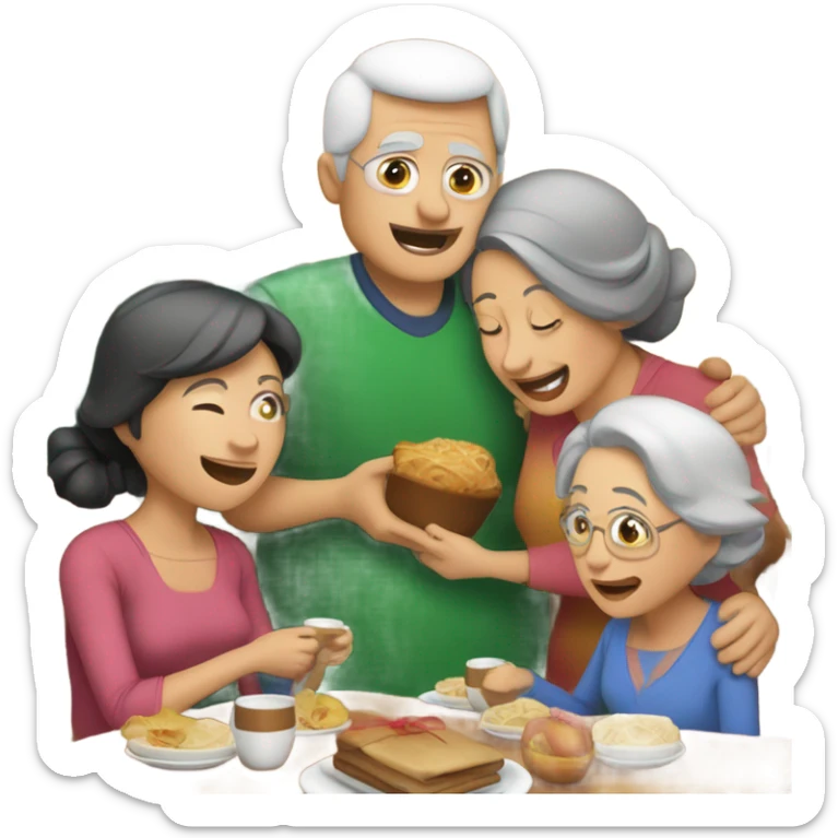 familia cenando en navidad de un padre una madre una hija y una abuela sticker
