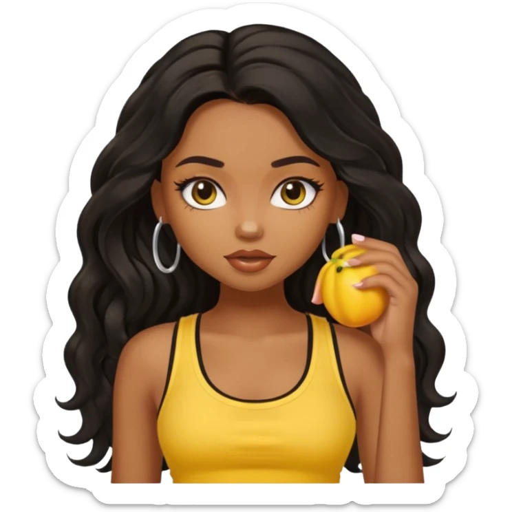 a pretty bratz dusky girl with long wavy black hair in a yellow tank top sticker