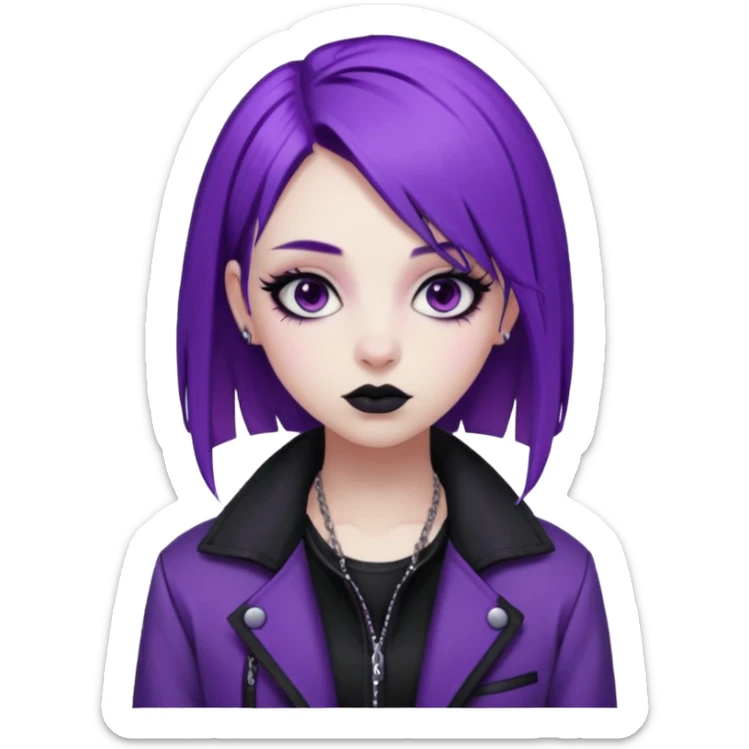 amelia from Pathway the uk governement game. The goth e-girl with purple hair and purple jacket sticker
