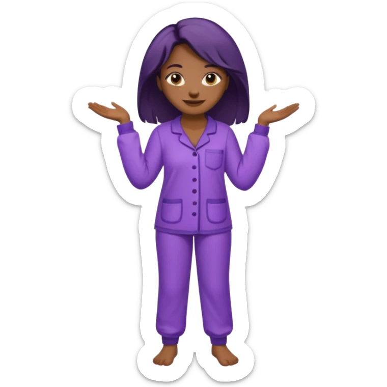 UNE FEMME DE COULEUR DE PEAU NOIRE HABILLE AVEC  UN PYJAMA VIOLET ET ELLE EST DEBOUT sticker