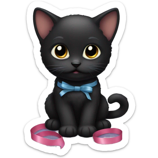black kitten with ribbons sticker