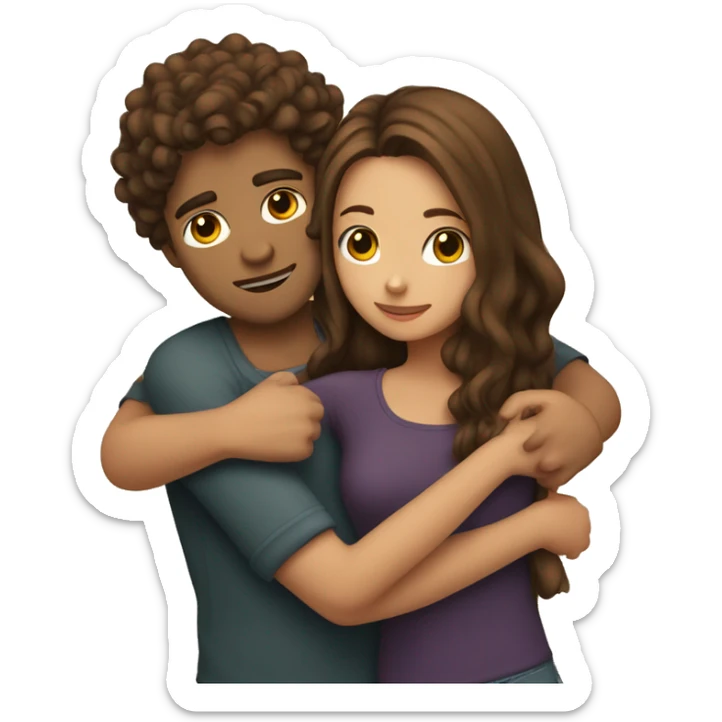 Girl with long straight brown hair hugging a guy with short curly brown hair sticker
