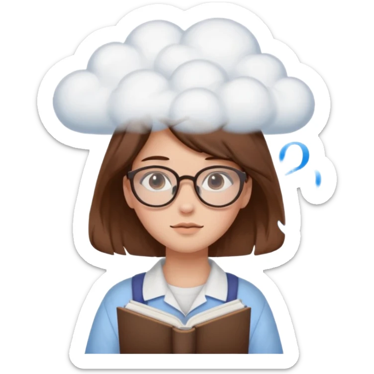determined shy girl who is dreaming of 100%on her exam in a dream cloud   brown hair sticker