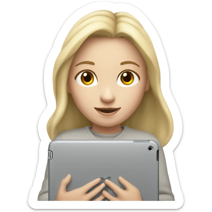 Apple grey ipad in girls hands (blond Girl whole height) sticker