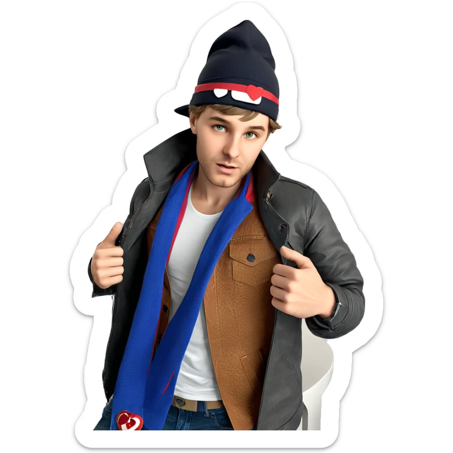 stylish boy with heart detail sticker