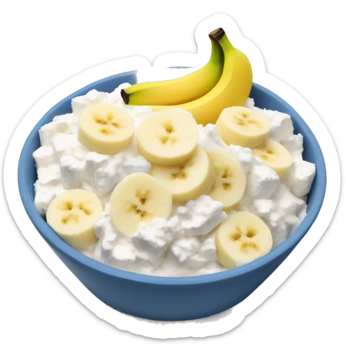 Cottage cheese in a bowl with banana slices as a topping sticker