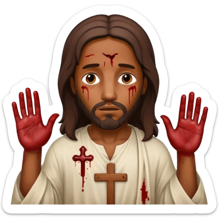 African American Jesus Christ with nail holes in his hands with blood stains on holes sticker