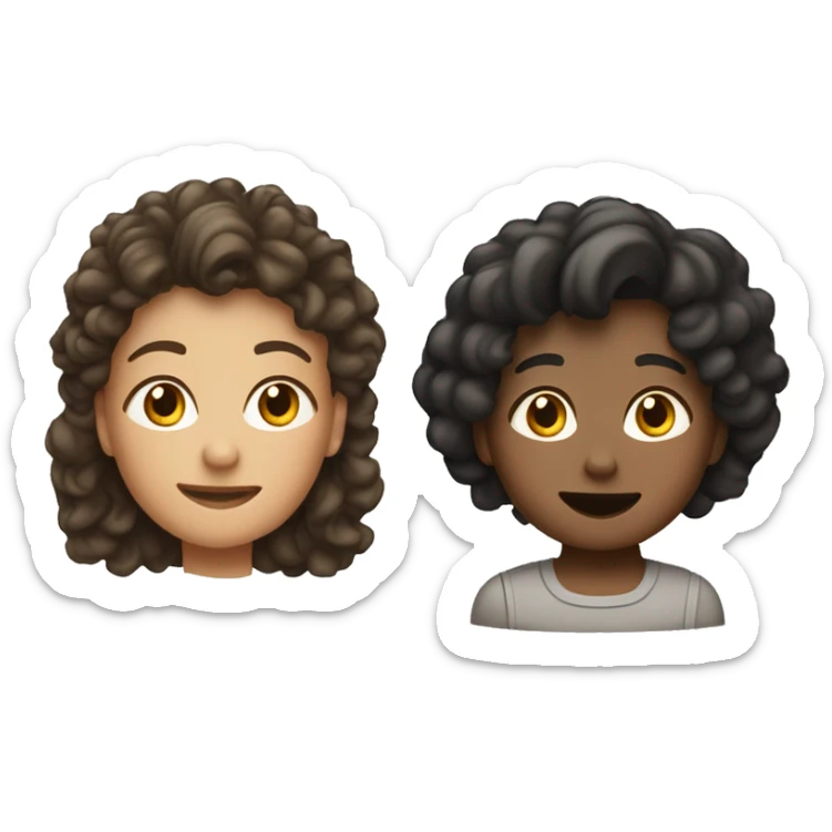 family with one short mullet curly noirette boy, one curly long hair brunette mother and one blondish brunette bob cut straight hair mother sticker