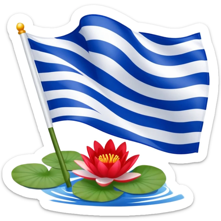 Flag of Friesland with blue and white diagonal stripes and red water lily leaves sticker