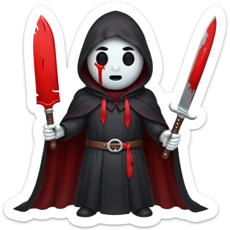 make a ghost face emoji with a cloak on and a bloody knife from the movie scream sticker