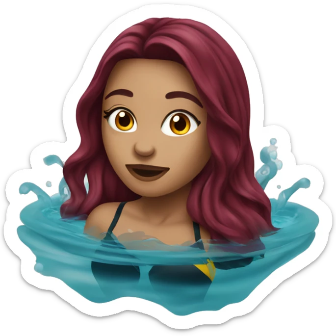 Beautiful tattooed  burgundy long haired woman swimming in a pool sticker