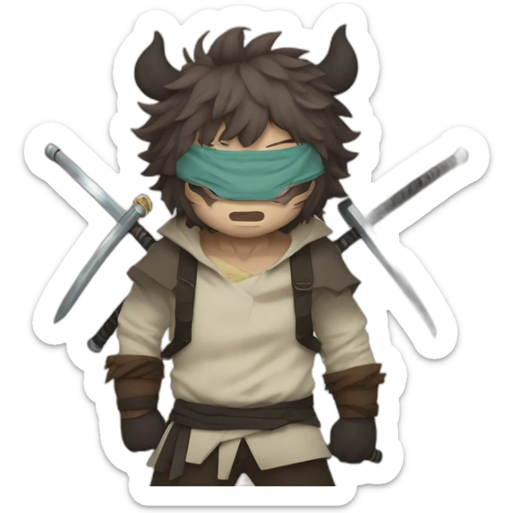 Inosuke from the anime Demon Slayer wears a mask Mountain boar,carrying two swords sticker