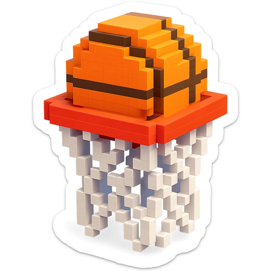 Voxel-style basketball in a net, no background, variation 5. sticker