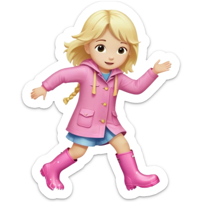 Blonde little girl in light pink rain boots splashing in water sticker
