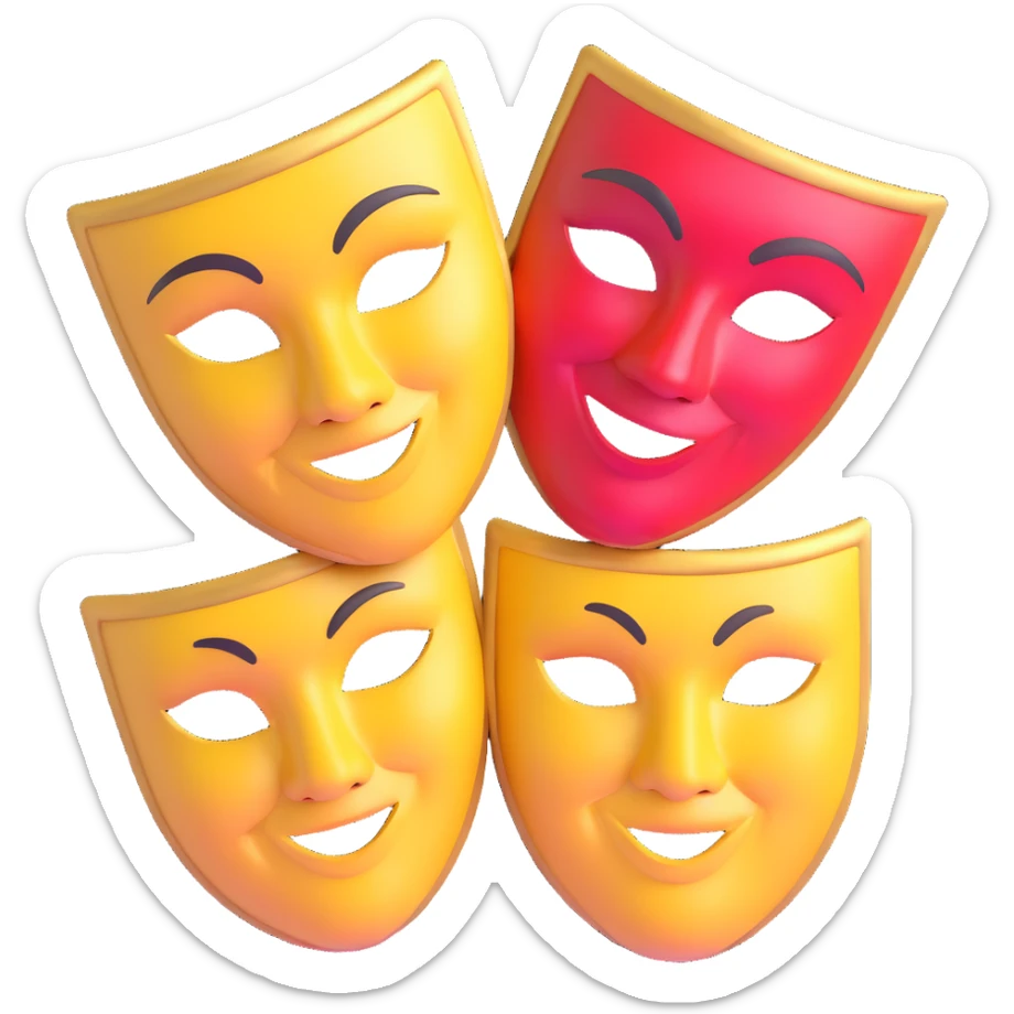 traditional Greek theatre masks, classical comedy and tragedy masks, theatrical drama masks sticker