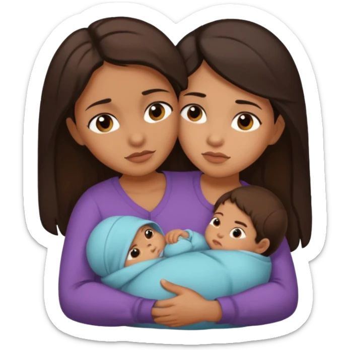 A woman holds her baby in her hands hugs him and looks a little agressive  sticker