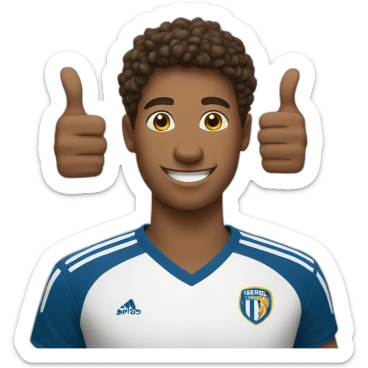 young man in his 20s giving a thumbs up and related to soccer sticker
