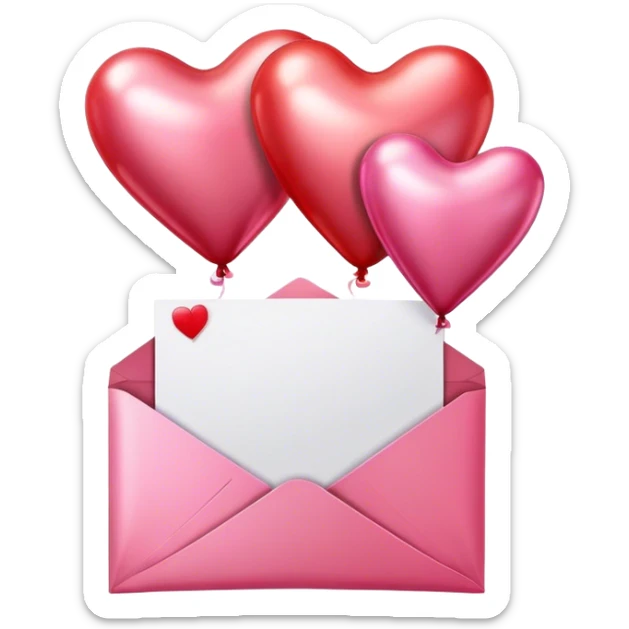 love letter in pink and red metallic heart-shaped balloons sticker