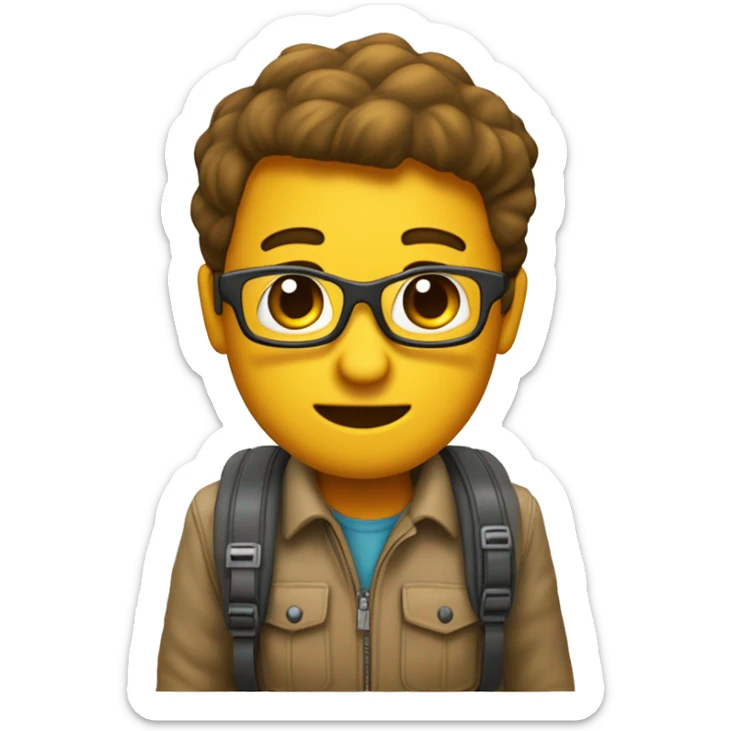 Un'emoji che rappresenta un viaggiatore entusiasta con uno zaino, simbolo di avventure e esplorazioni sticker