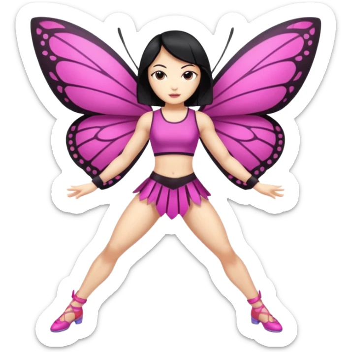 full body east asian woman black hair bob muscular build butterfly blade dancer sticker