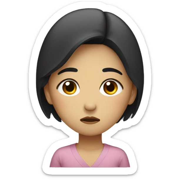 Korean woman in her 30s with a tired and sad expression, mother, worried black hair sticker