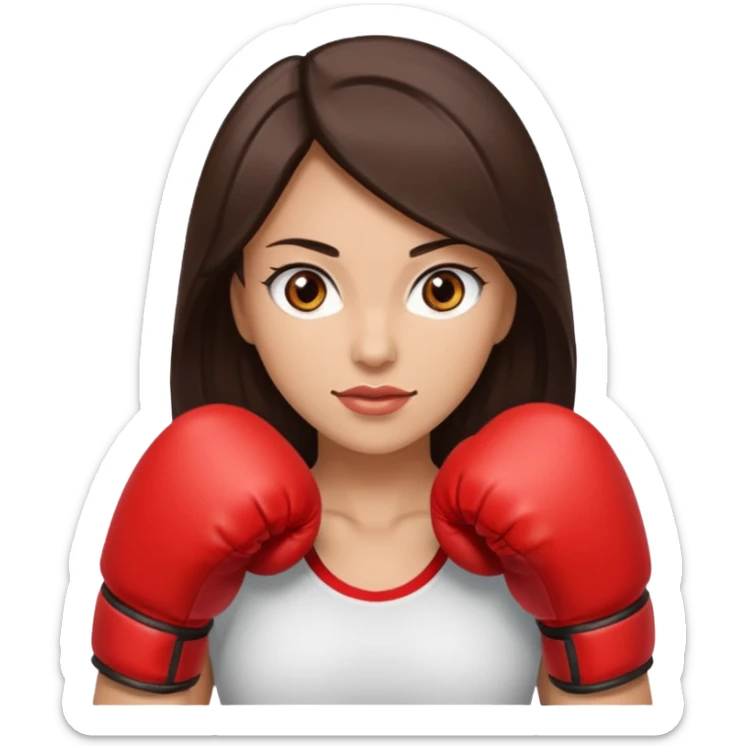 An woman with long dark brown hair light brown eyes in boxing gloves sticker