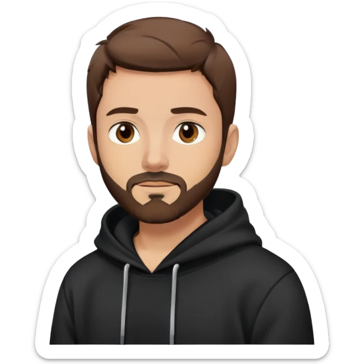Homme avec des cheveux courts et marrons avec un sweat noir et une petite barbe avec peut de poile  sticker
