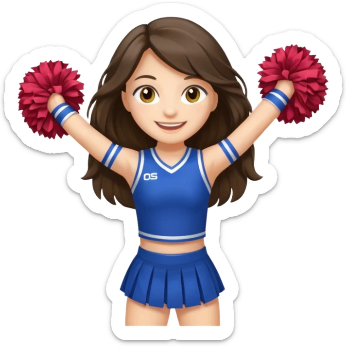 happy long haired brunette girl hazel eyes full body cheerleader sticker
