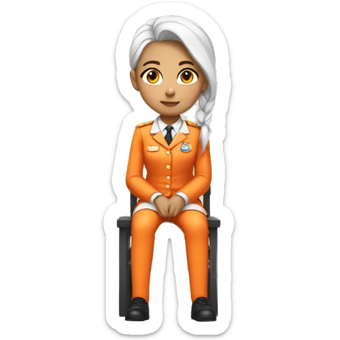 Girl in orange sit on a chair with white skin and uniform pony tai sticker