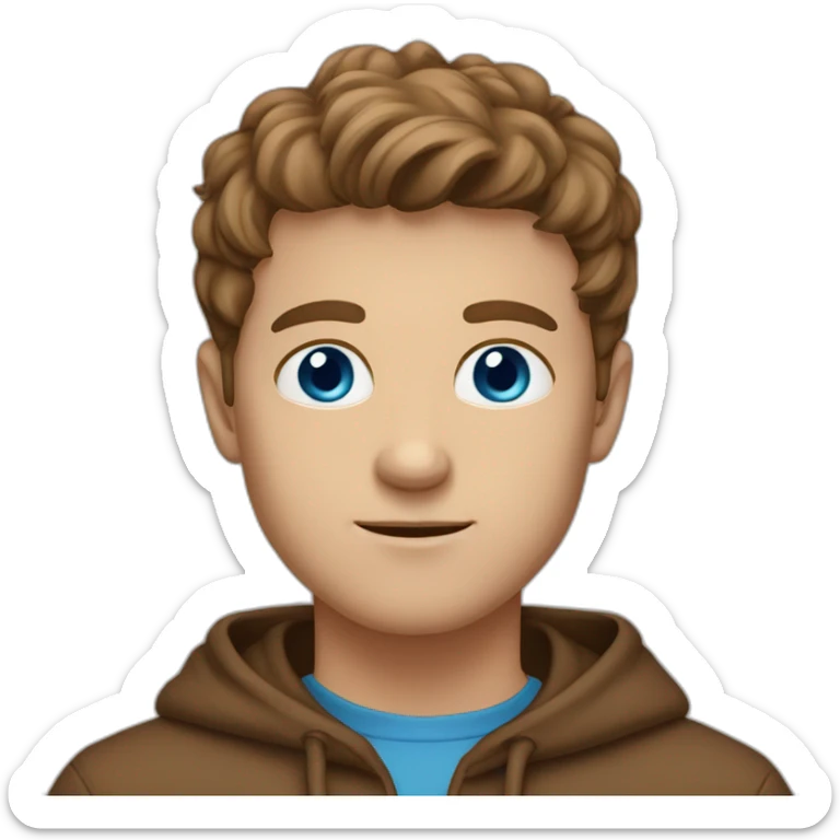 white guy with blue eyes and brown hair in a brown hoodie hoodie sticker