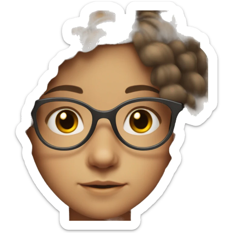 white 12 year old girl with long brown hair parted down the middle, dark brown eyes, and clear glasses sticker