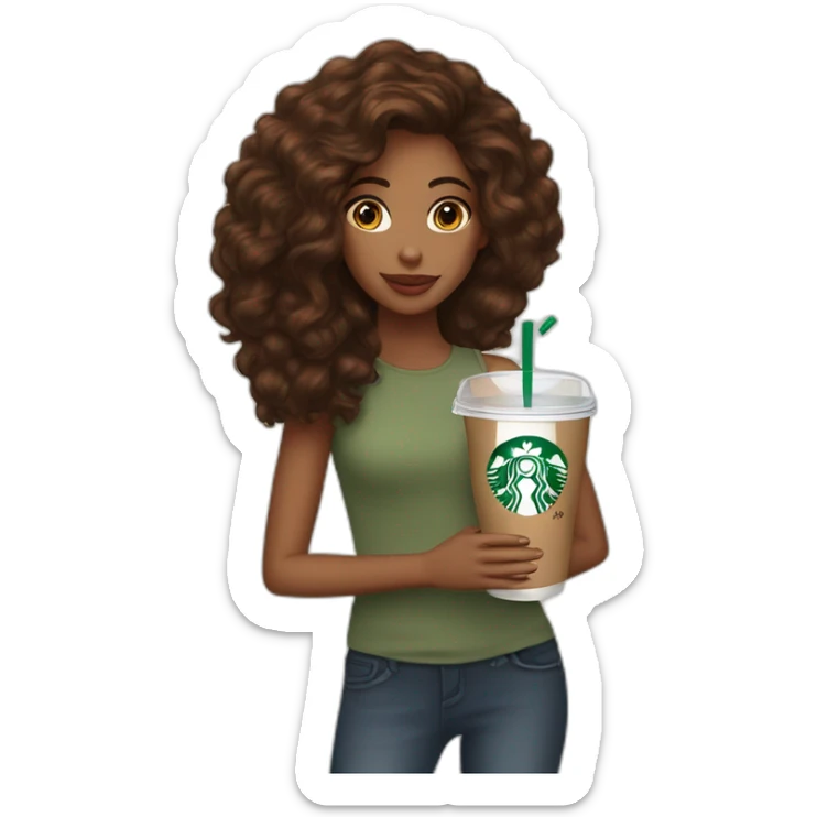 Starbucks cup cold drink with brown girl brown hair with Luis vittuon Bag sticker