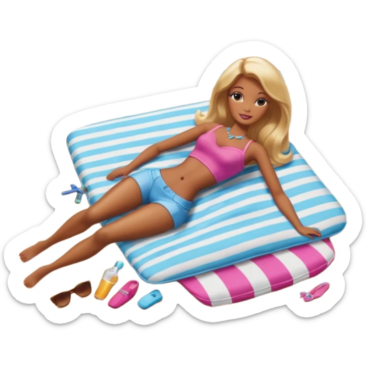 Brown skin blonde hair barbie in laying on beach  sticker