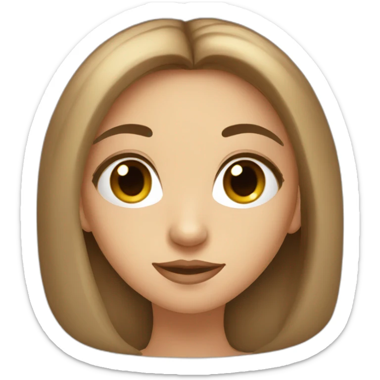 A humanoid girl with big brown eyes with long eyelashes, a beautiful small nose, drawn eyebrows, a full mouth, and long brown hair. sticker