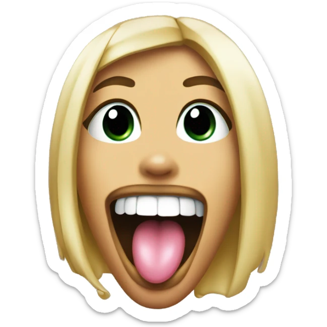 girl with tongue hanging out makes rock sign near mouth sticker