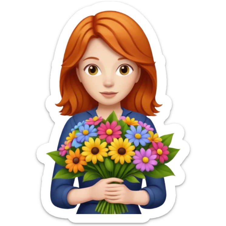 ginger hair woman with big bouquet of flowers sticker