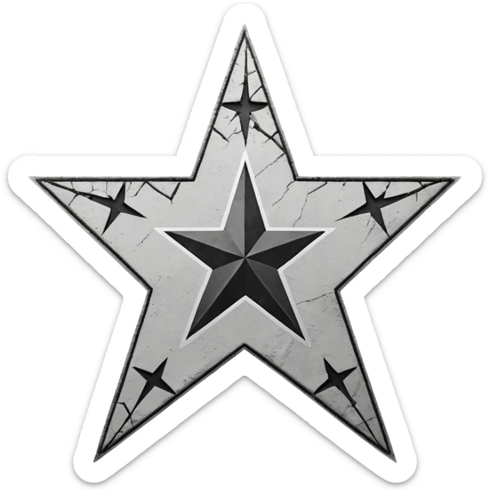 Minimalist emoji-style sticker of a cracked Walk of Fame star with a faint claw mark coming from below, grayscale and ash tones


 sticker