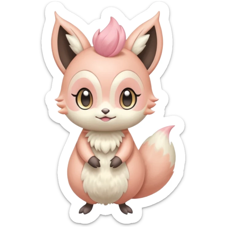 Pastel Pink-Peach Soft-Cream Rosy-Glossed Cute Round Meloetta-Trico-hybrid-animal-creature (full body) sticker