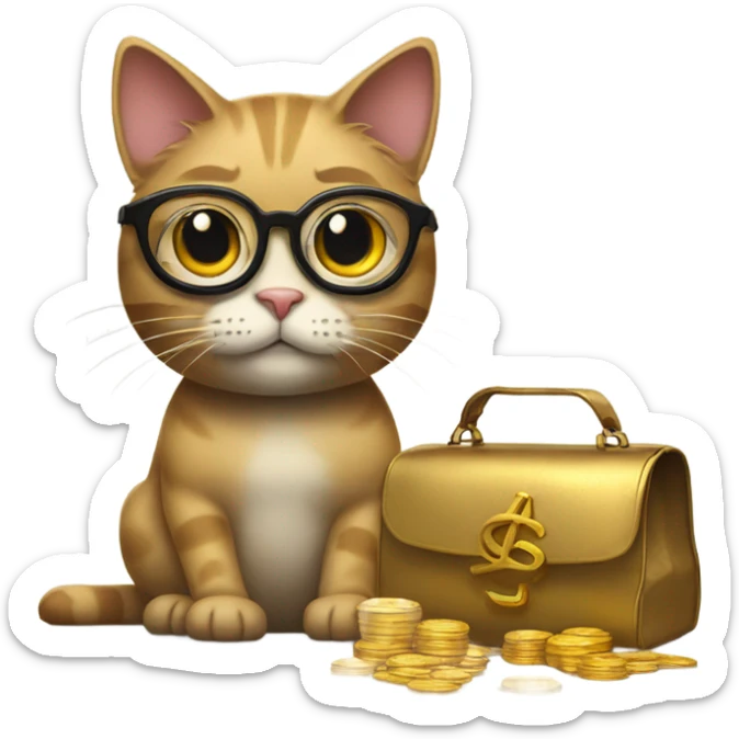 cat in brutal glasses with a bag of gold coins sticker