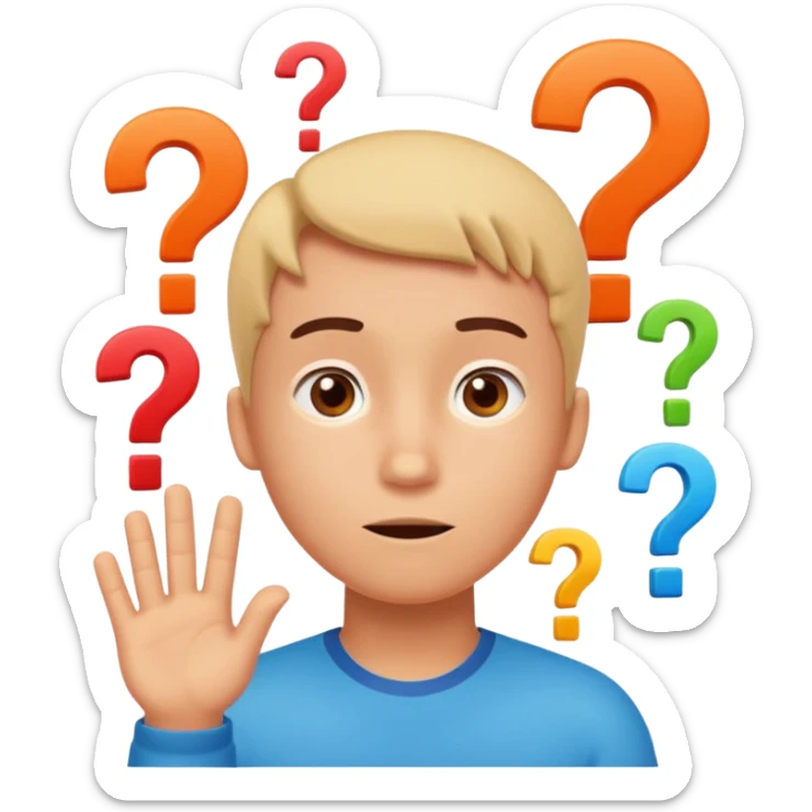 Cartoon illustration of an animated character trying to guess a secret number, question marks floating around their head, thoughtful expression, playful and educational style, bright colors, simple background. sticker