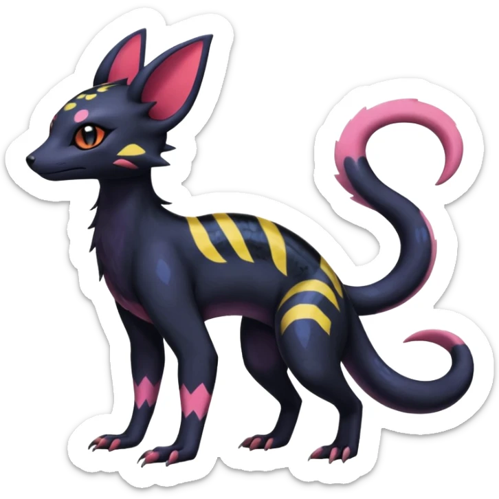 Rare epic aesthetic colorful Salandit-Noibat-Umbreon-Genet-species-Fakemon-hybrid-creature, with markings, full body sticker