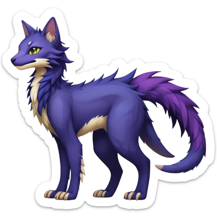 Kawaii dark colorful edgy fantasy ethereal feline-vernid-sergal-fursona animal creature with a tufted tail full body sticker