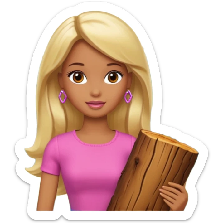 Brown skin blonde hair barbie in front of the woodd sticker