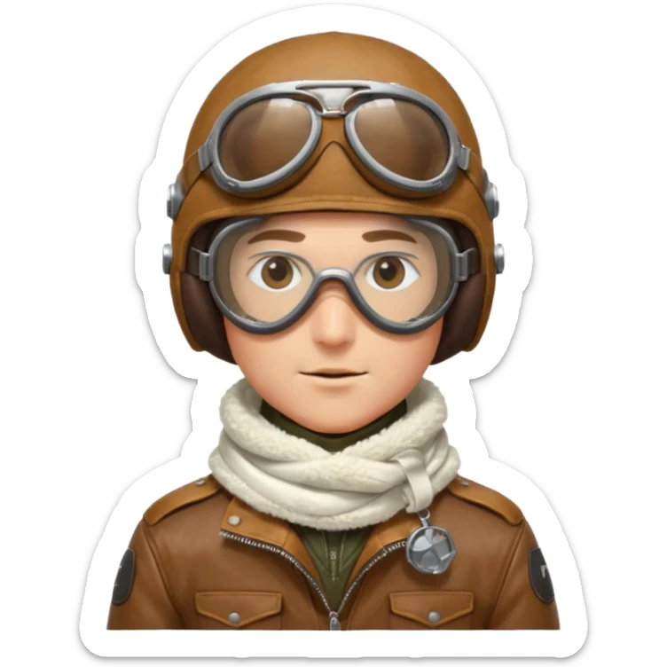renard aviateur, casque en cuir, écharpe blanche, lunettes "climax" sur le casque au dessus des yeux, blouson aviateur, pas de double lunettes sticker