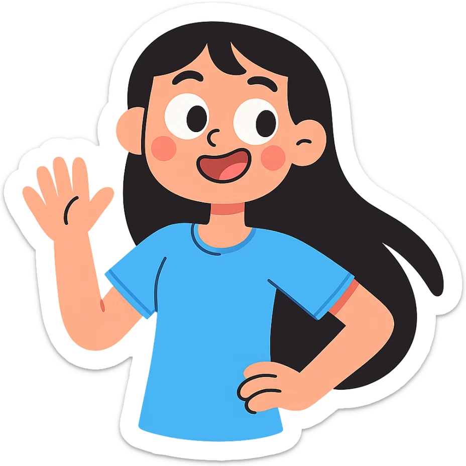 pastel toon style teenager girl with black long hair and blue shirt sticker