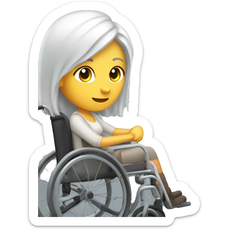 Wheelchair woman white with pretty Long grey hair woman  sticker