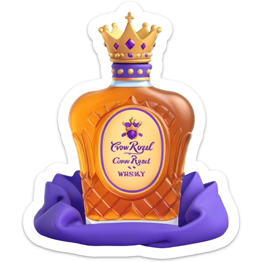 Crown Royal whisky bottle with purple bag and gold crown sticker