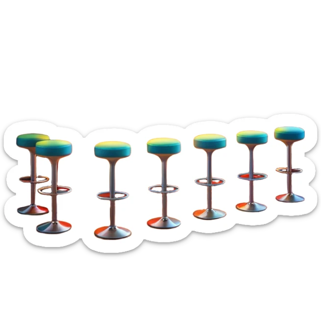 A 3D cartoon bar interior with a counter, glowing shelves of colorful bottles, tall stools, and hanging lights, warm ambient lighting, realistic reflections, Memoji-style. sticker