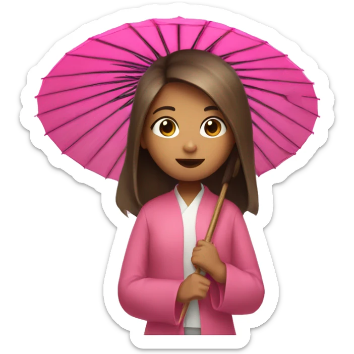 girl with long hair indoors holding pink japanese umbrella sticker