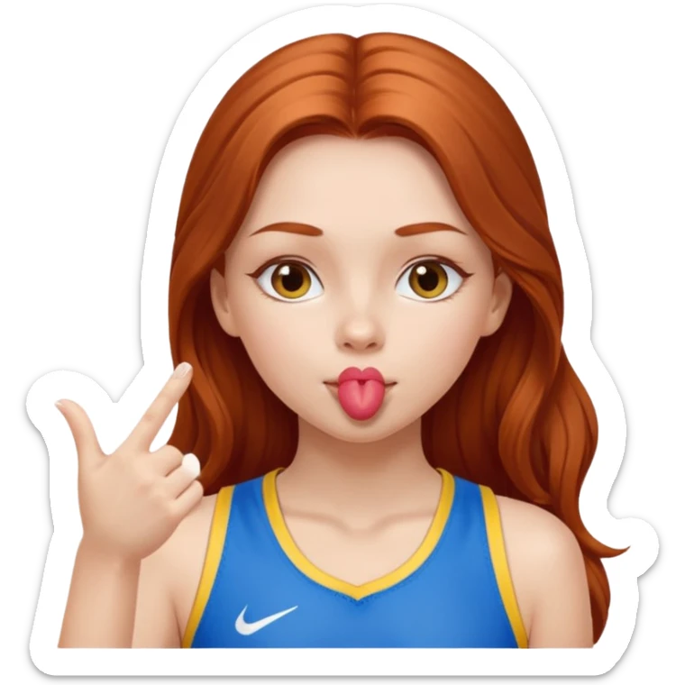 A cute ukrainian girl, with long auburn hair, playing sports, she's blowing a kiss. sticker